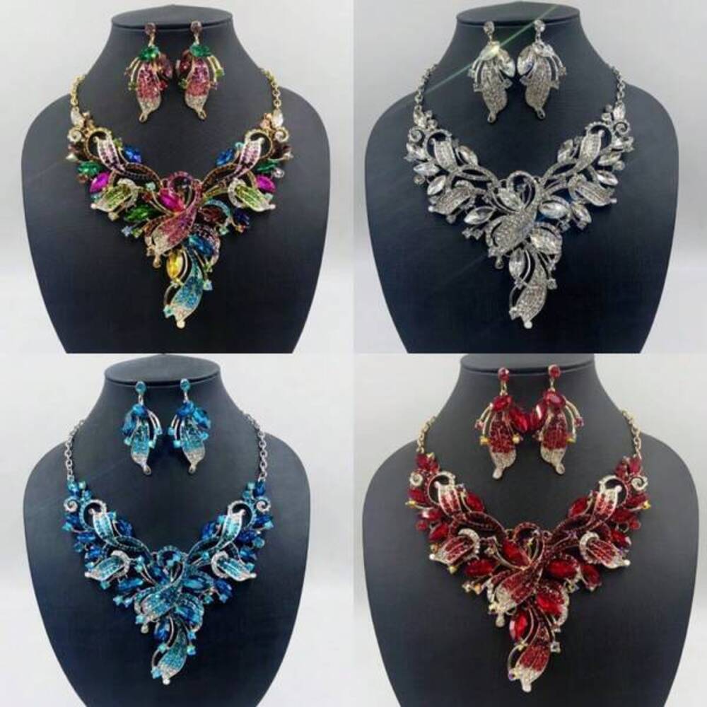 3pc Fashion Exaggerated Necklace Earrings Dress Bride Accessories Minimalist